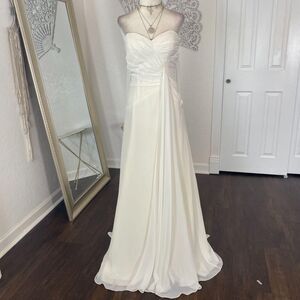 May Queen Greek Goddess Ethereal Strapless Cream White Mesh Prom Formal Dress XS